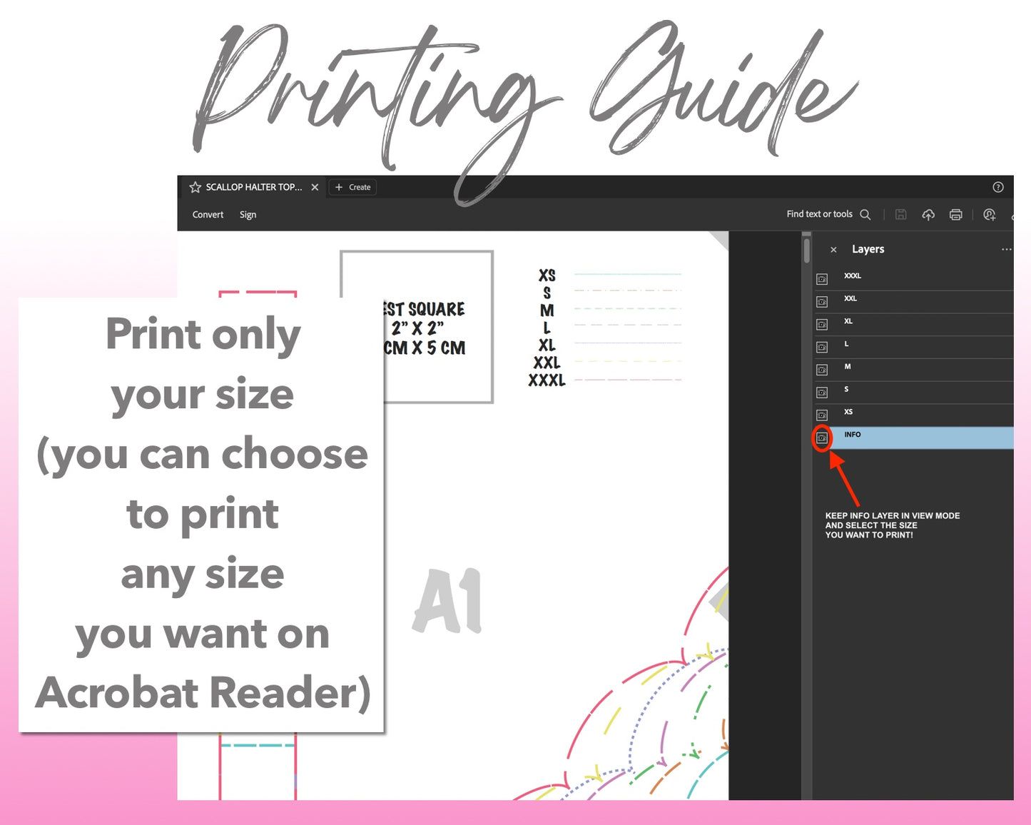 Scallop Halter Top sewing pattern printing guide.