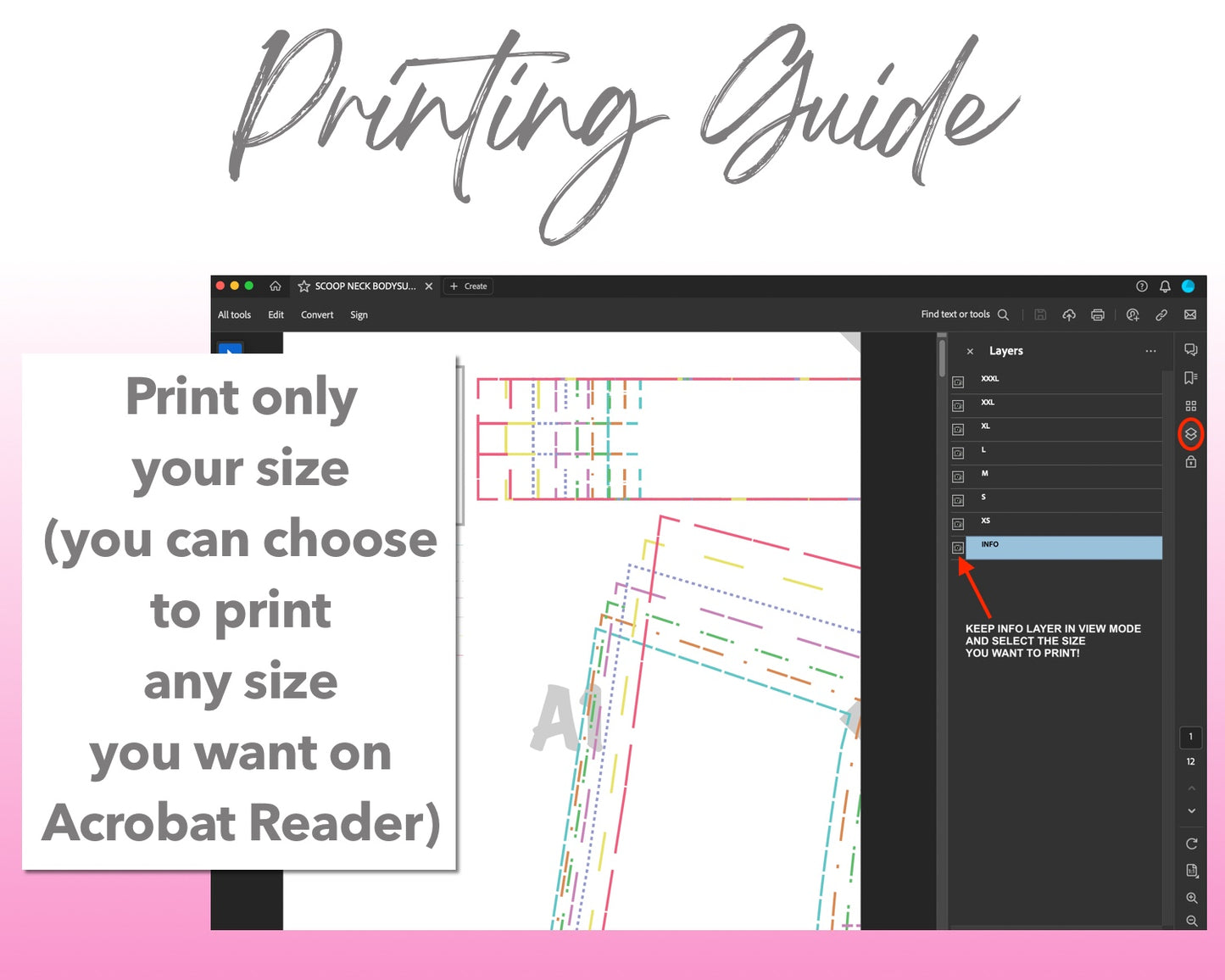 Scoop Neck Bodysuit sewing pattern printing guide.