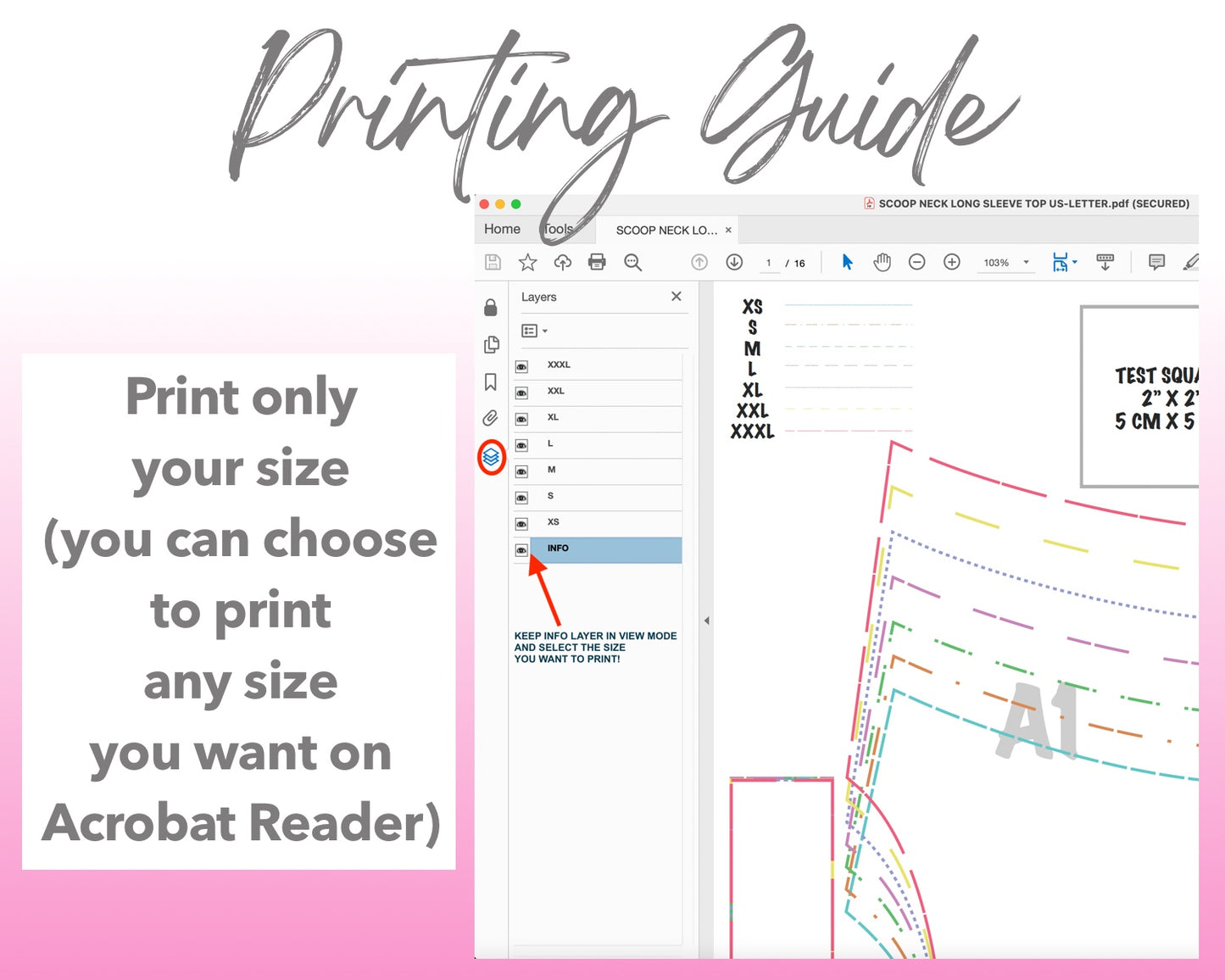 Scoop Neck Long Sleeve Top sewing pattern printing guide.