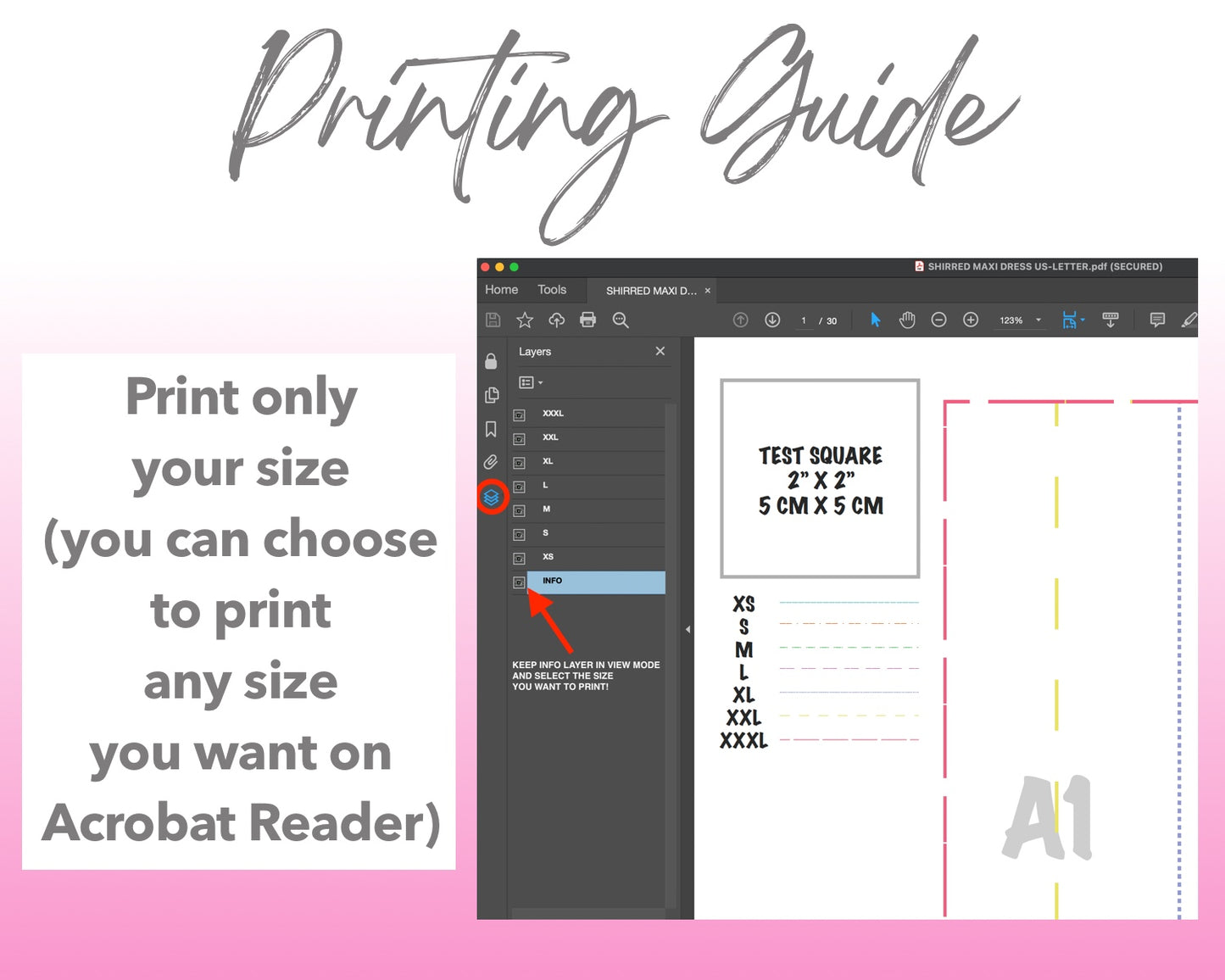 Shirred Maxi Dress sewing pattern printing guide.
