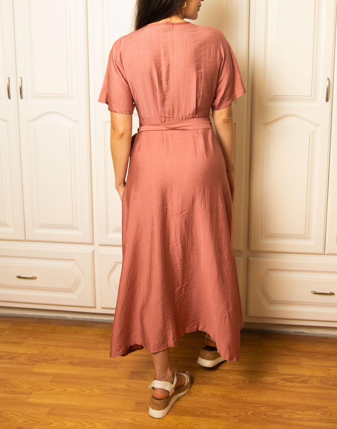Back view of Kimono Sleeve Wrap Maxi Dress.