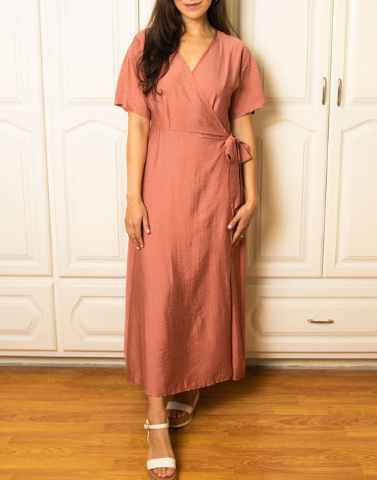 Front view of Kimono Sleeve Wrap Maxi Dress.