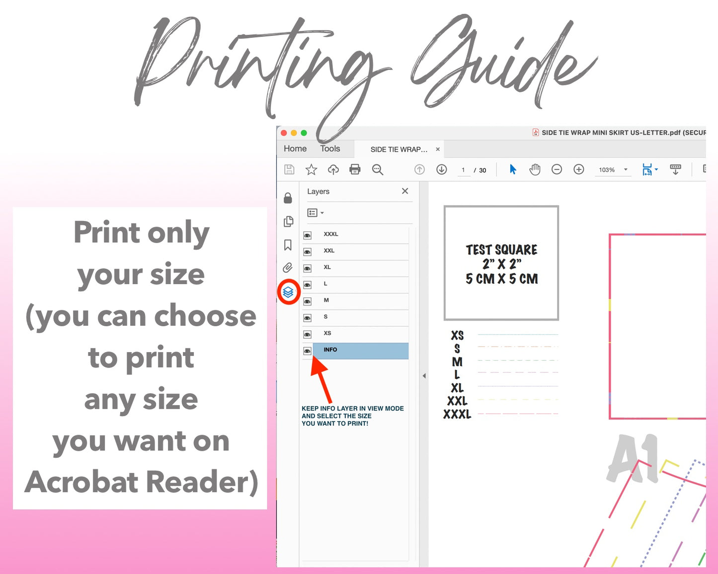Side Tie Wrap Mini Skirt sewing pattern printing guide.