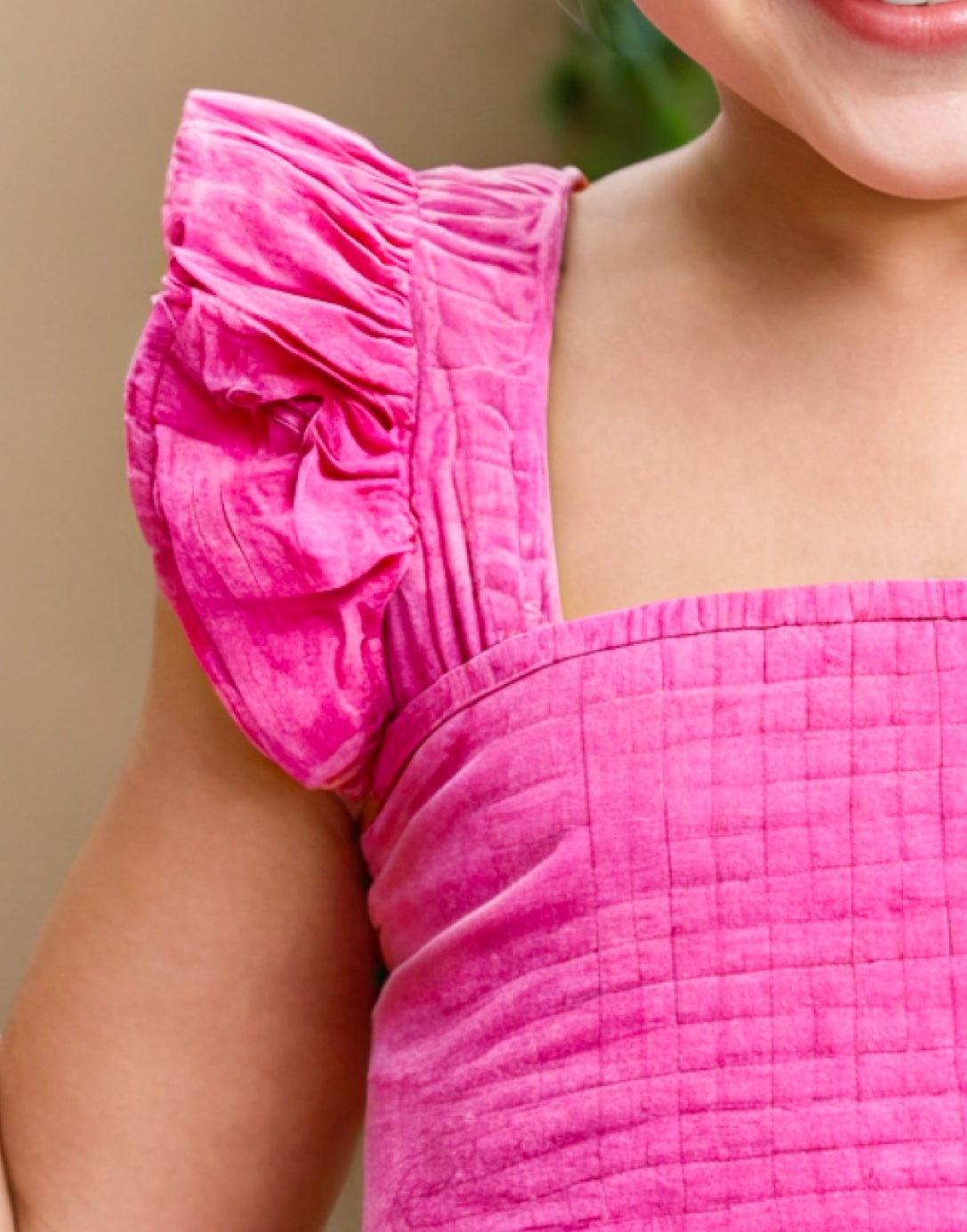Neckline close up of Square Neck Peplum Top.