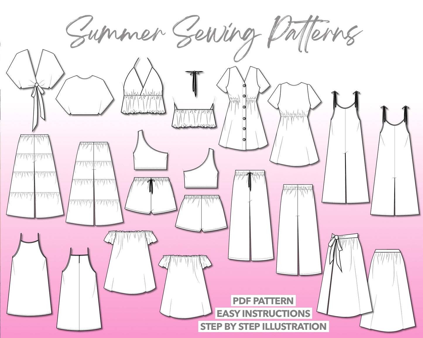 Summer sewing pattern pdf with easy instructions and step by step illustrations.