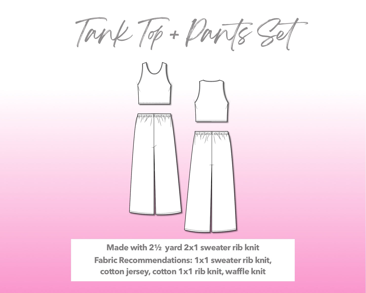 Illustration and detailed description for Tank Top And Wide Leg Pants Set sewing pattern.