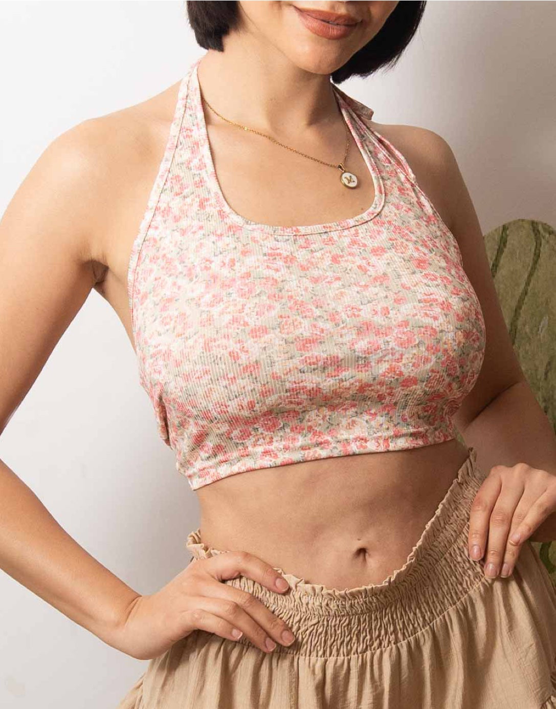 Side view of Tie Backless Halter Top.