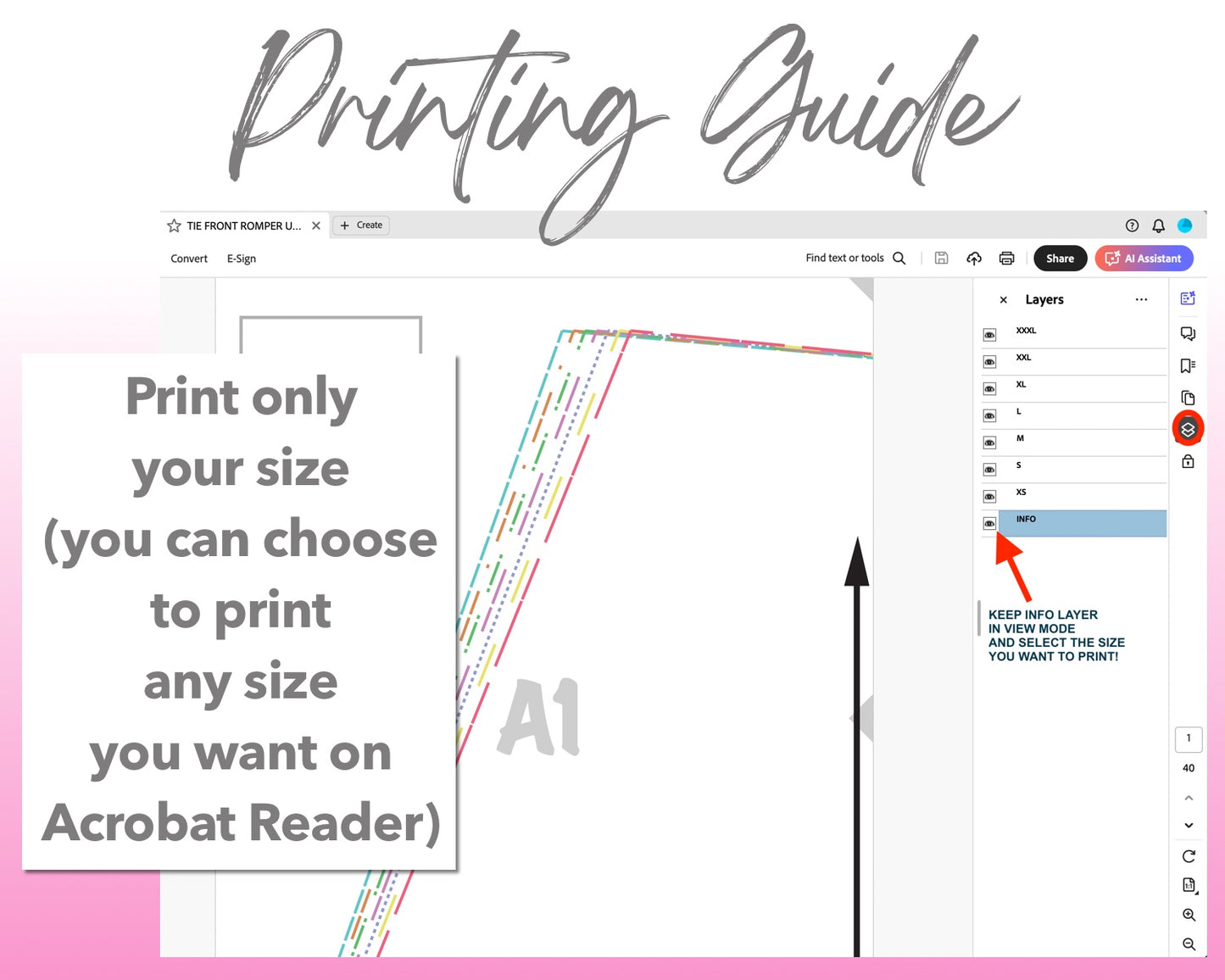 Tie Front Romper sewing pattern printing guide.