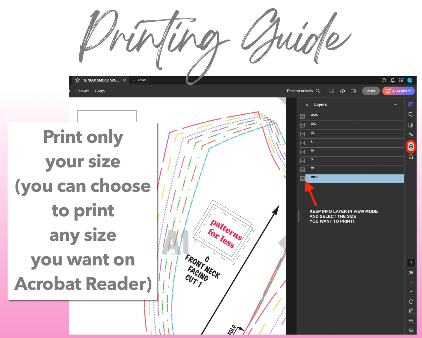 Tie Neck Smock Mini Dress sewing pattern printing guide.