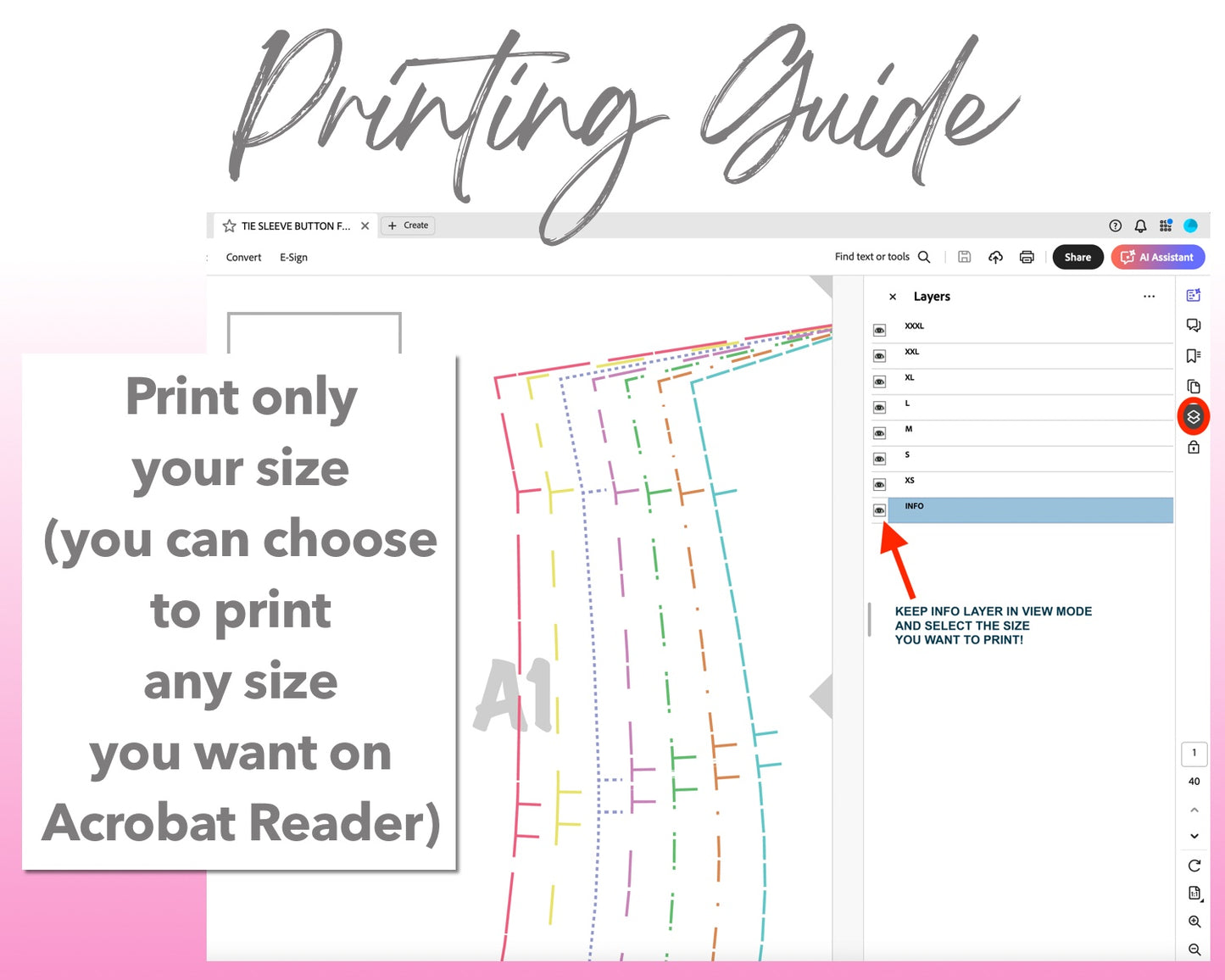Tie Sleeve Button Front Midi Dress sewing pattern printing guide.