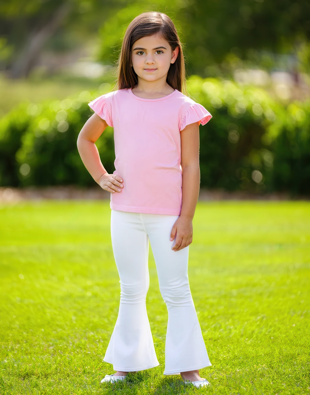 Front view of Knit Flare Leg Pants.