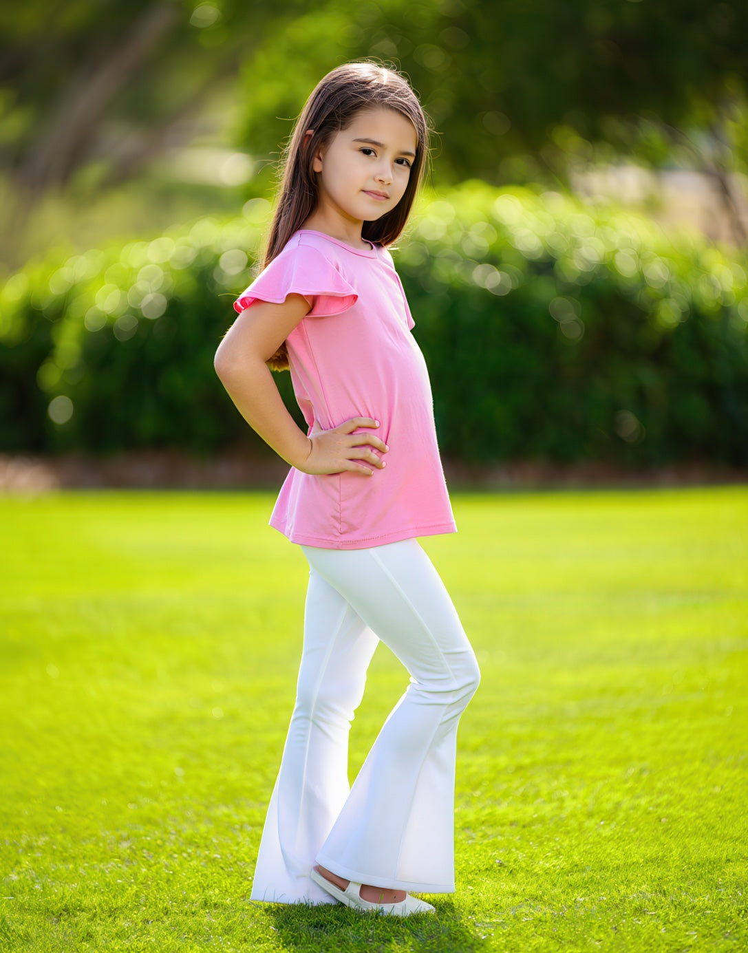 Side view of Knit Flare Leg Pants.