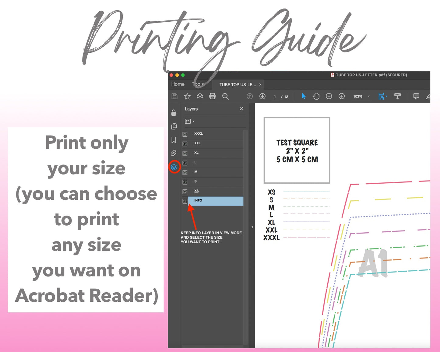 Satin Tube Top sewing pattern printing guide.