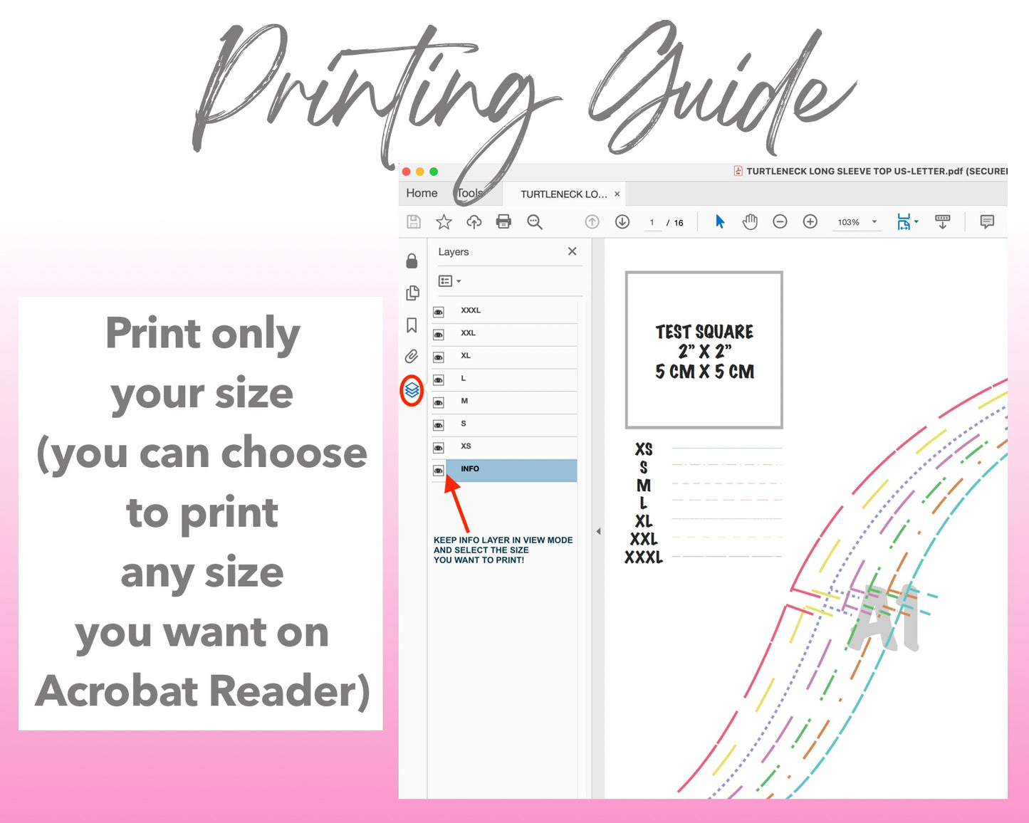 Turtleneck Long Sleeve Top sewing pattern printing guide.