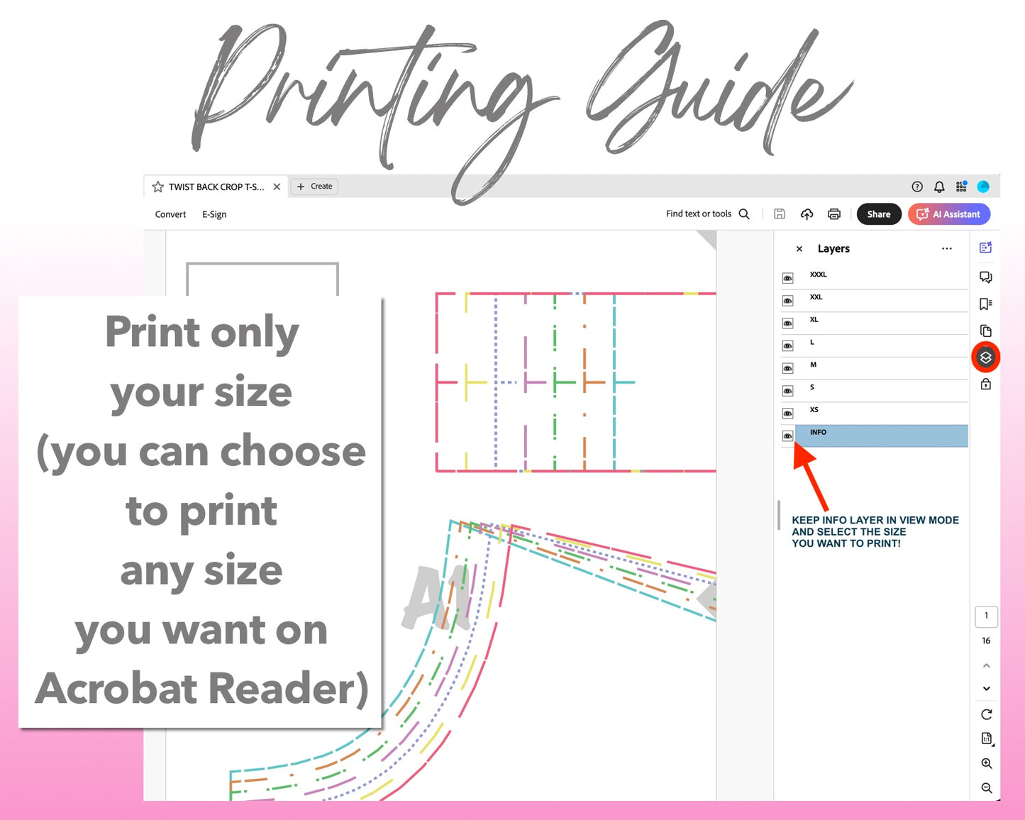 Twist Back Crop T-Shirt sewing pattern printing guide.