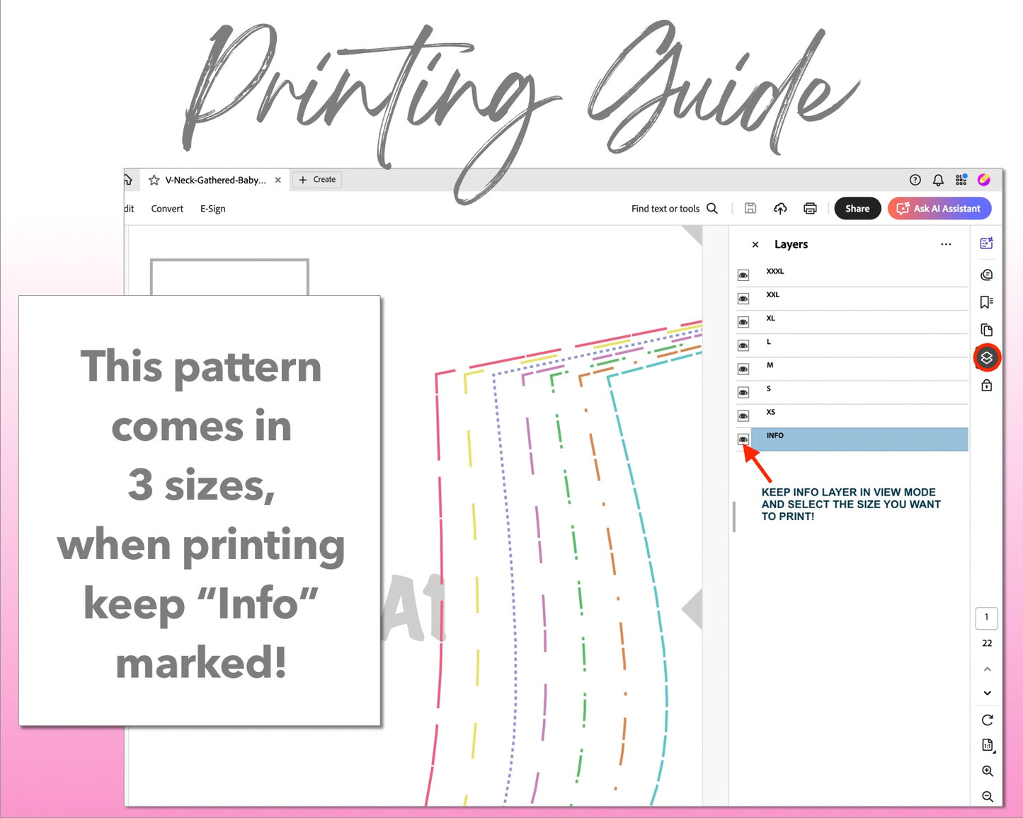 V-Neck Gathered Babydoll Blouse sewing pattern printing guide.