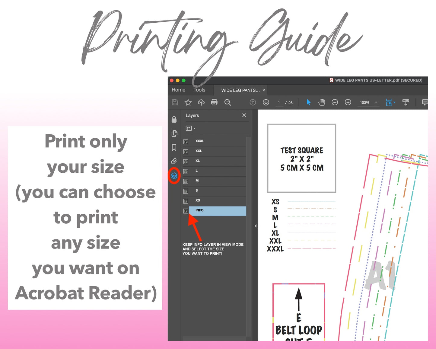 Wide Leg Pants sewing pattern printing guide.