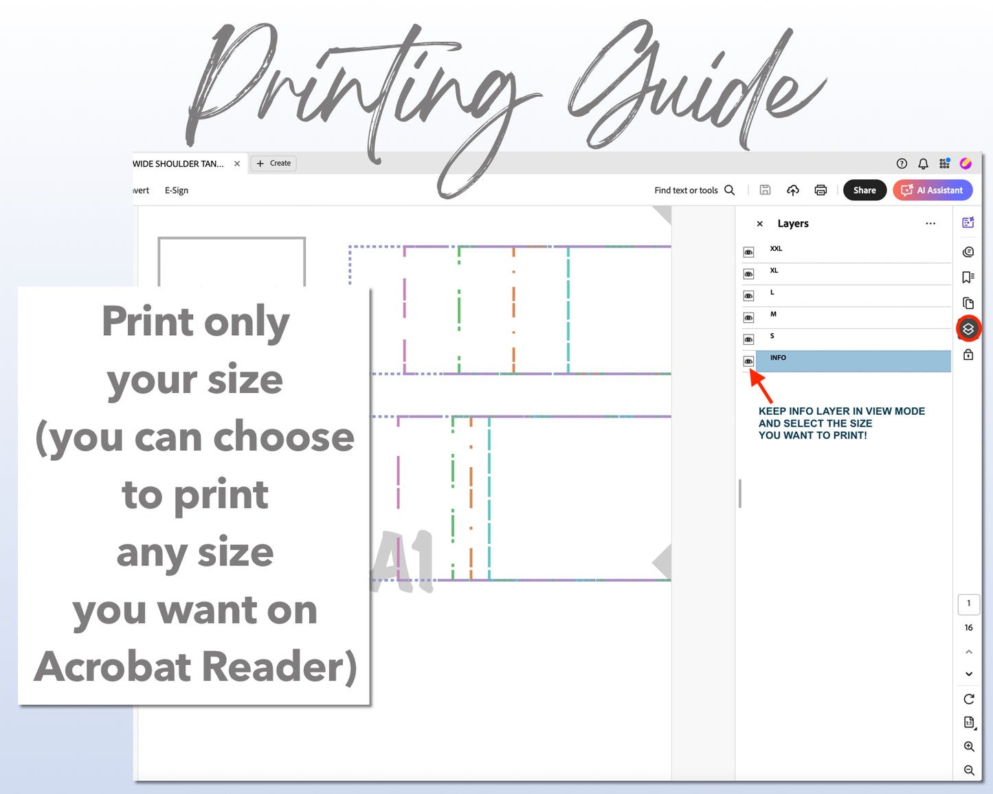 Wide Shoulder Tank Top sewing pattern printing guide.