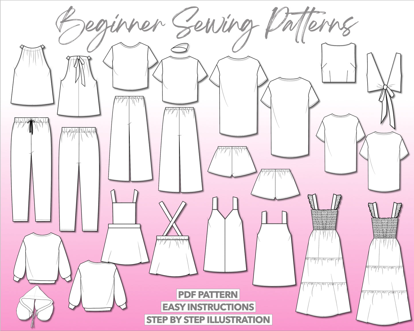 Illustration and detailed description for Beginner Sewing Patterns.