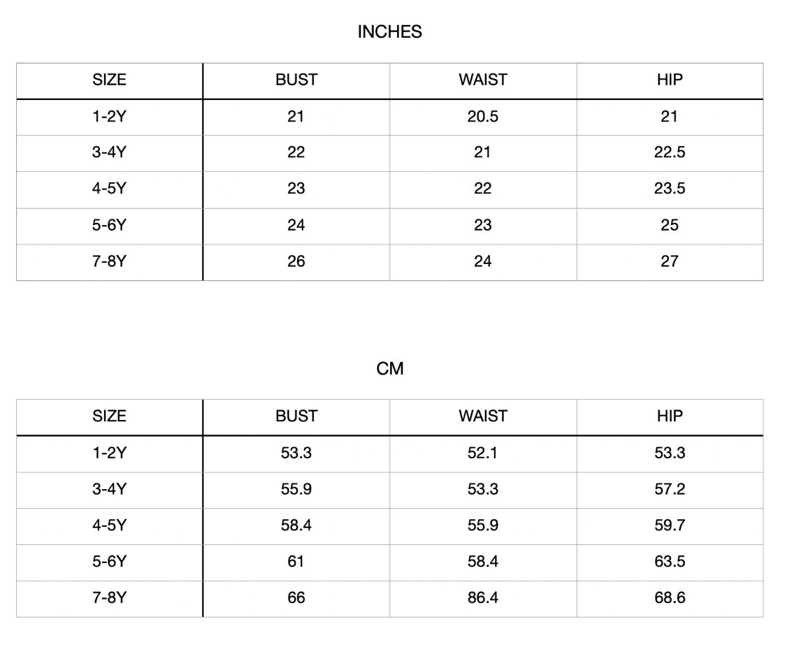 Patterns For Kidz 1y-8y size chart