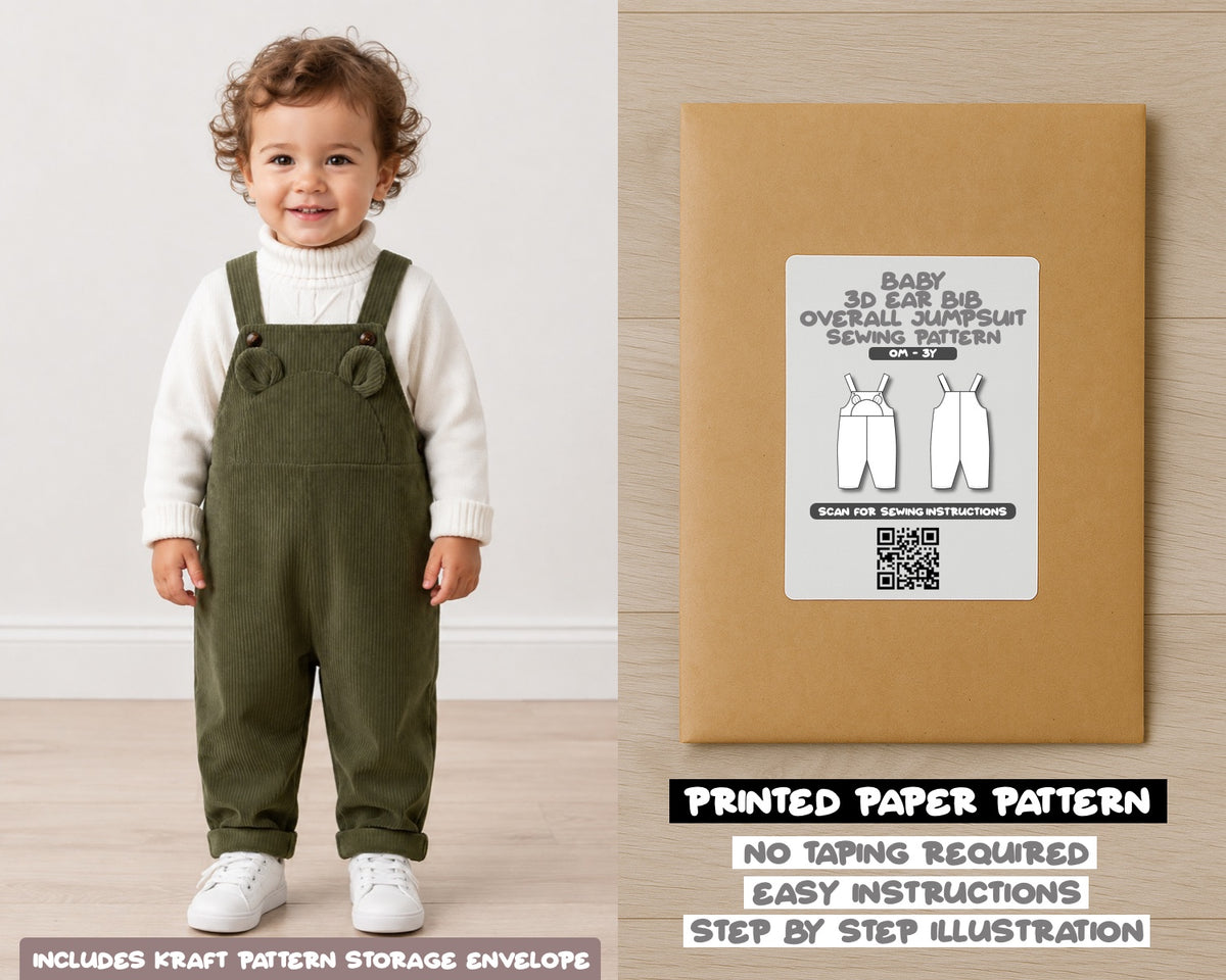 3D Ear Bib Overall Jumpsuit printed sewing pattern with easy instructions and step by step illustrations.