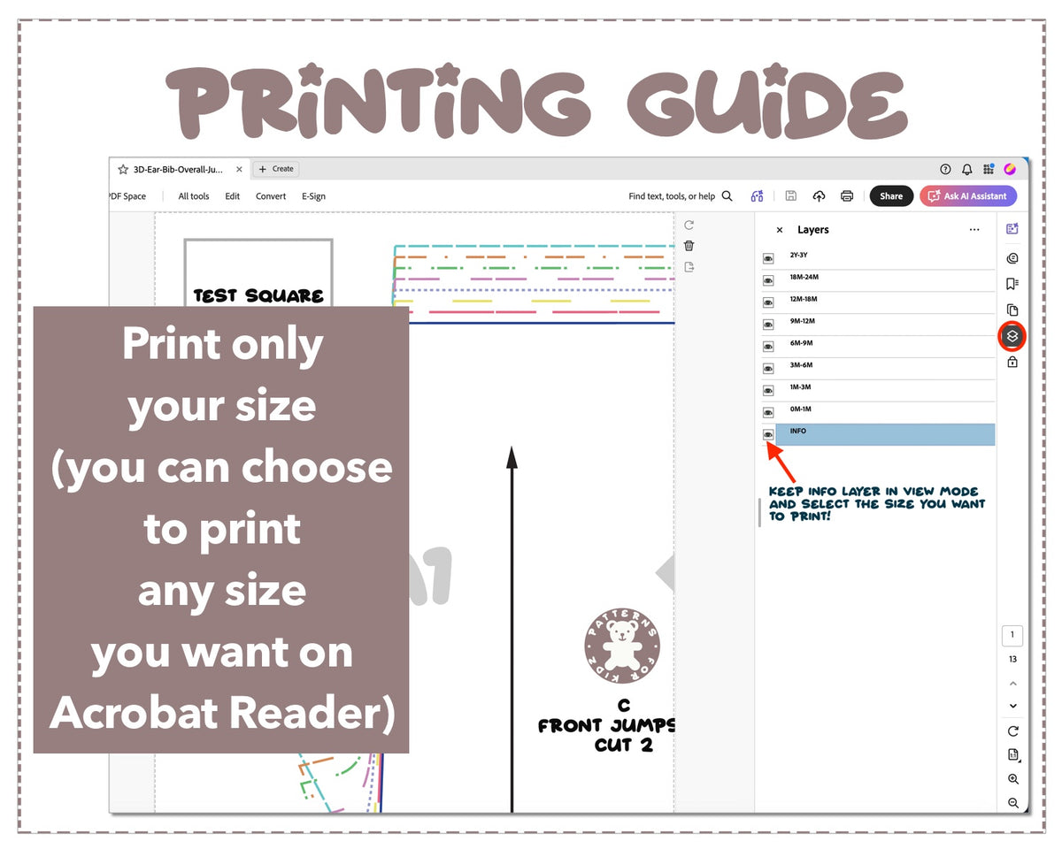 3D Ear Bib Overall Jumpsuit sewing pattern printing guide.