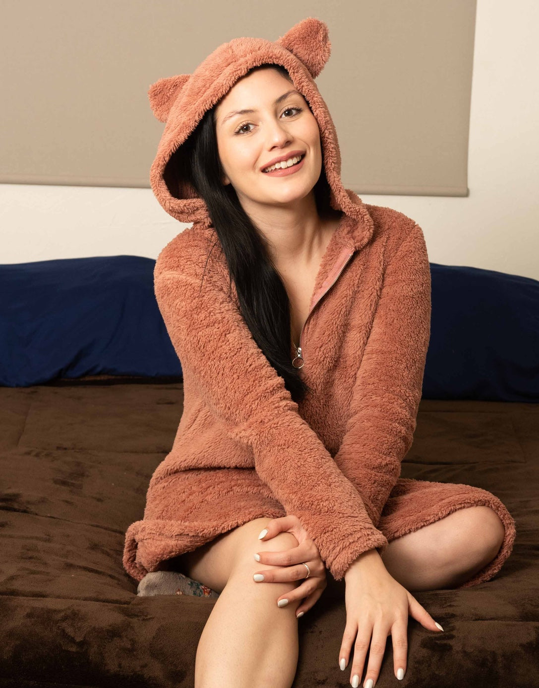 Closeup of 3D Ears Hooded Nightdress.