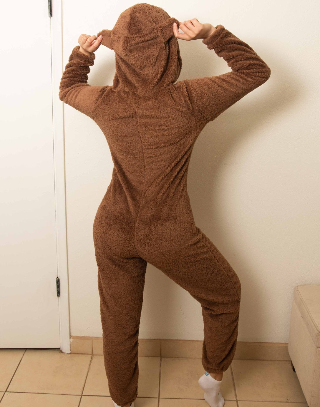 Back view of 3D Ears Hooded Sleepwear Jumpsuit.