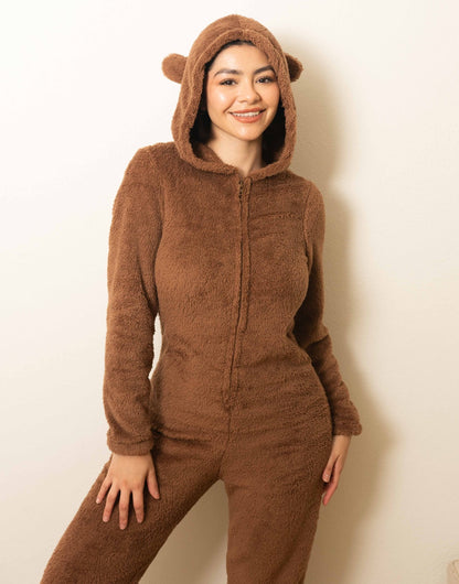 Front view of 3D Ears Hooded Sleepwear Jumpsuit.