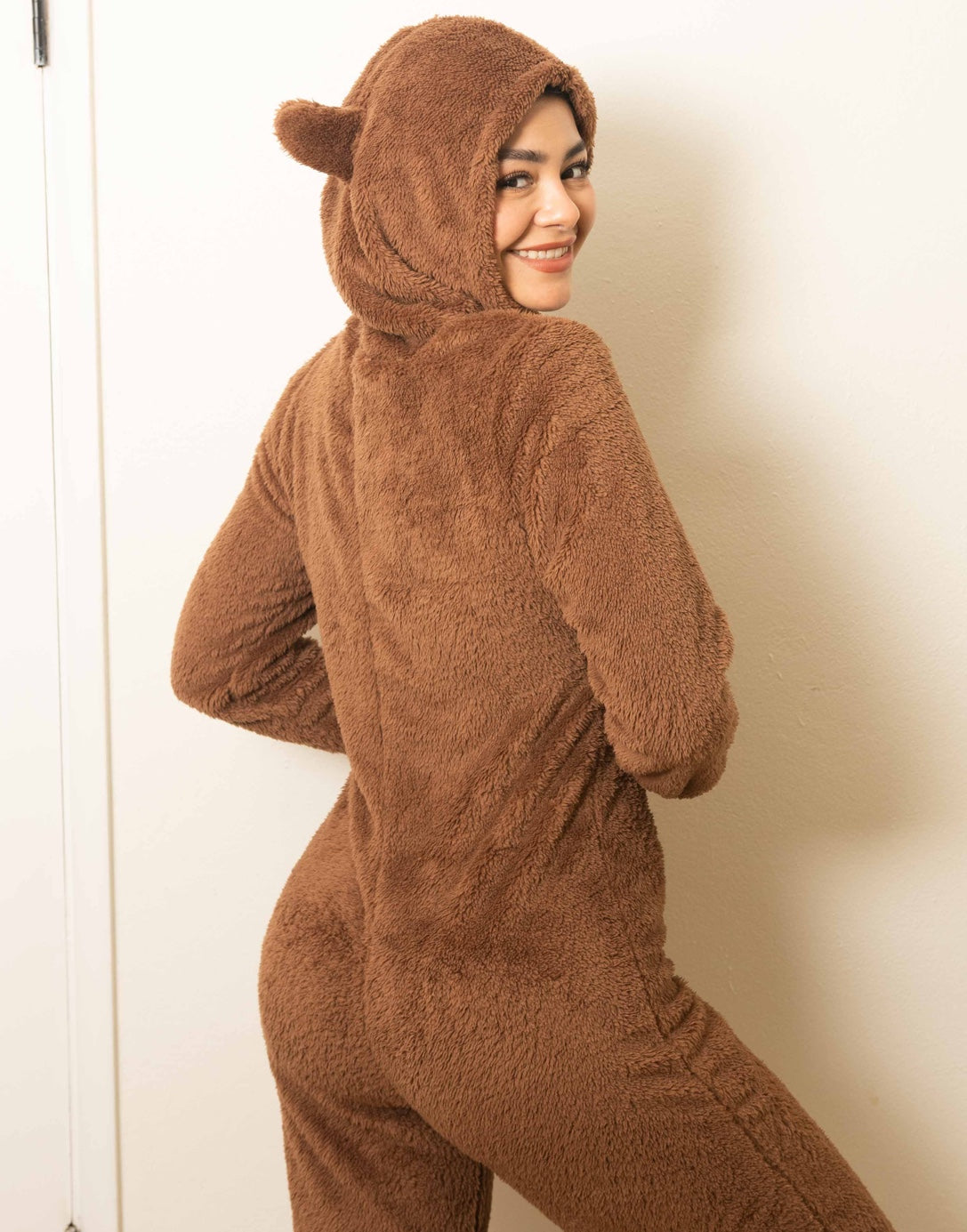 Side view of 3D Ears Hooded Sleepwear Jumpsuit.