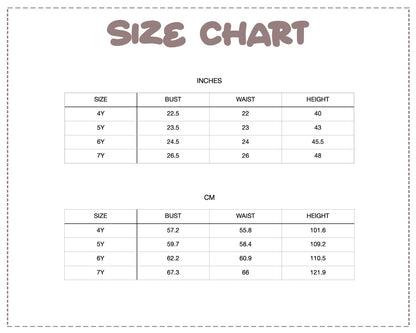 Patterns For Kidz size chart 4Y-7Y.