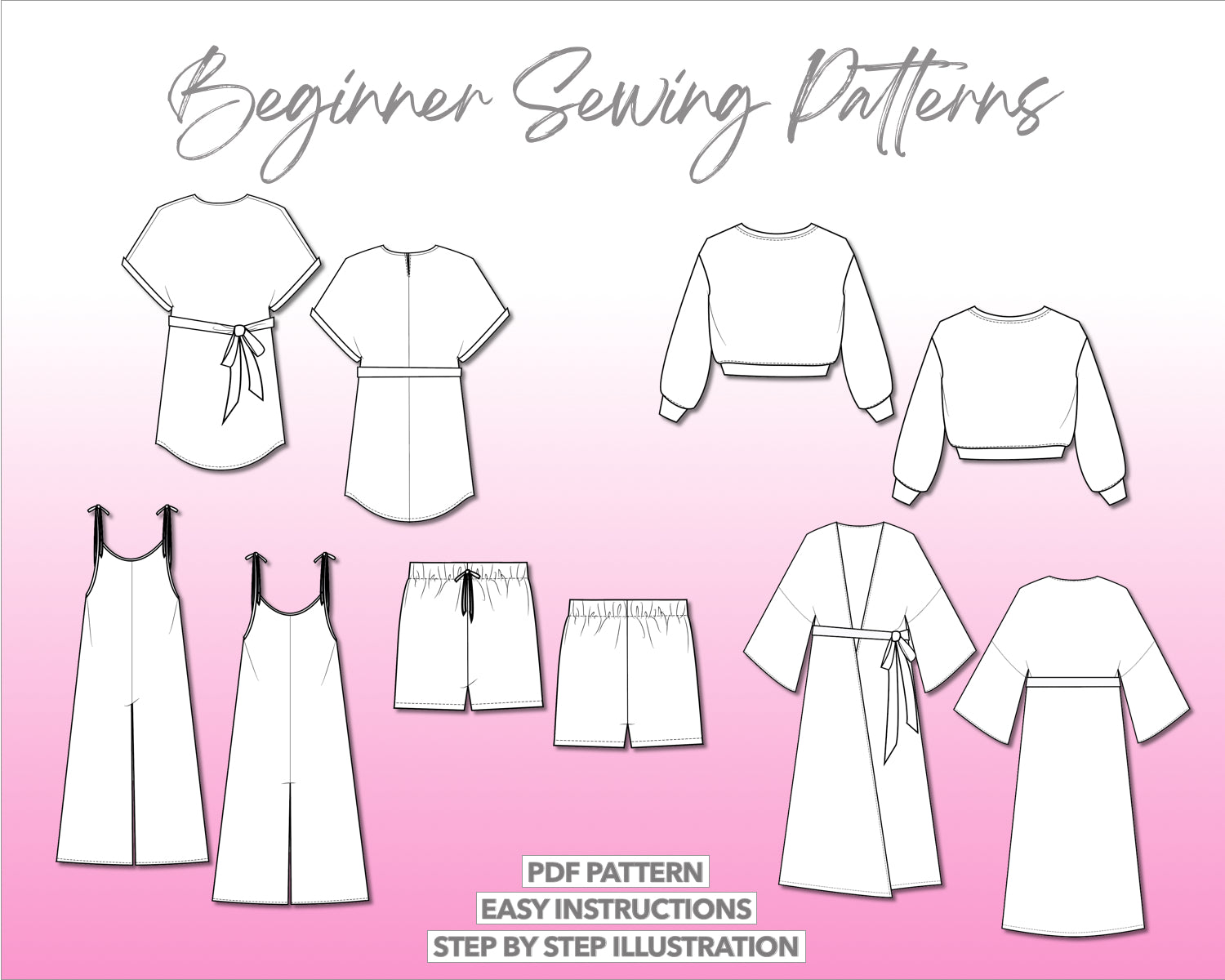 Illustration and detailed description for Beginner sewing pattern.