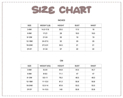 Patterns For Kidz size chart.