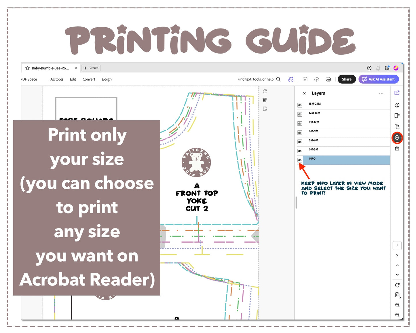 Baby Bumble Bee Romper sewing pattern printing guide.