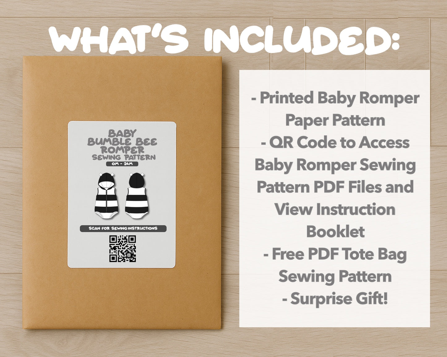 What is included with the printed Baby Bumble Bee Romper paper sewing pattern