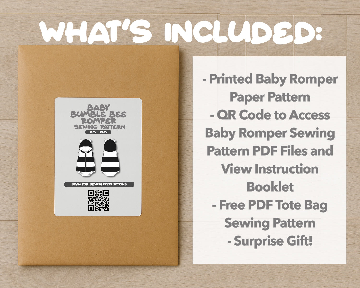 What is included with the printed Baby Bumble Bee Romper paper sewing pattern