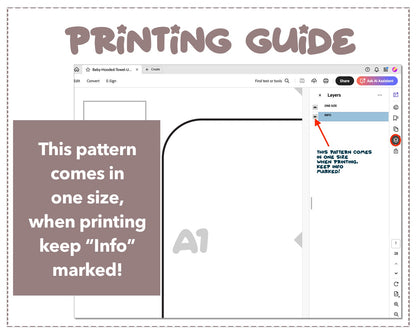 Baby Hooded Towel sewing pattern printing guide.