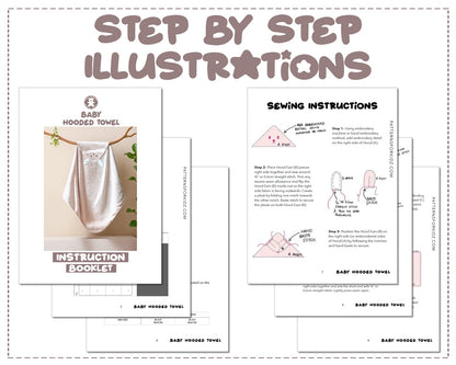 Baby Hooded Towel sewing pattern step by step illustrations.