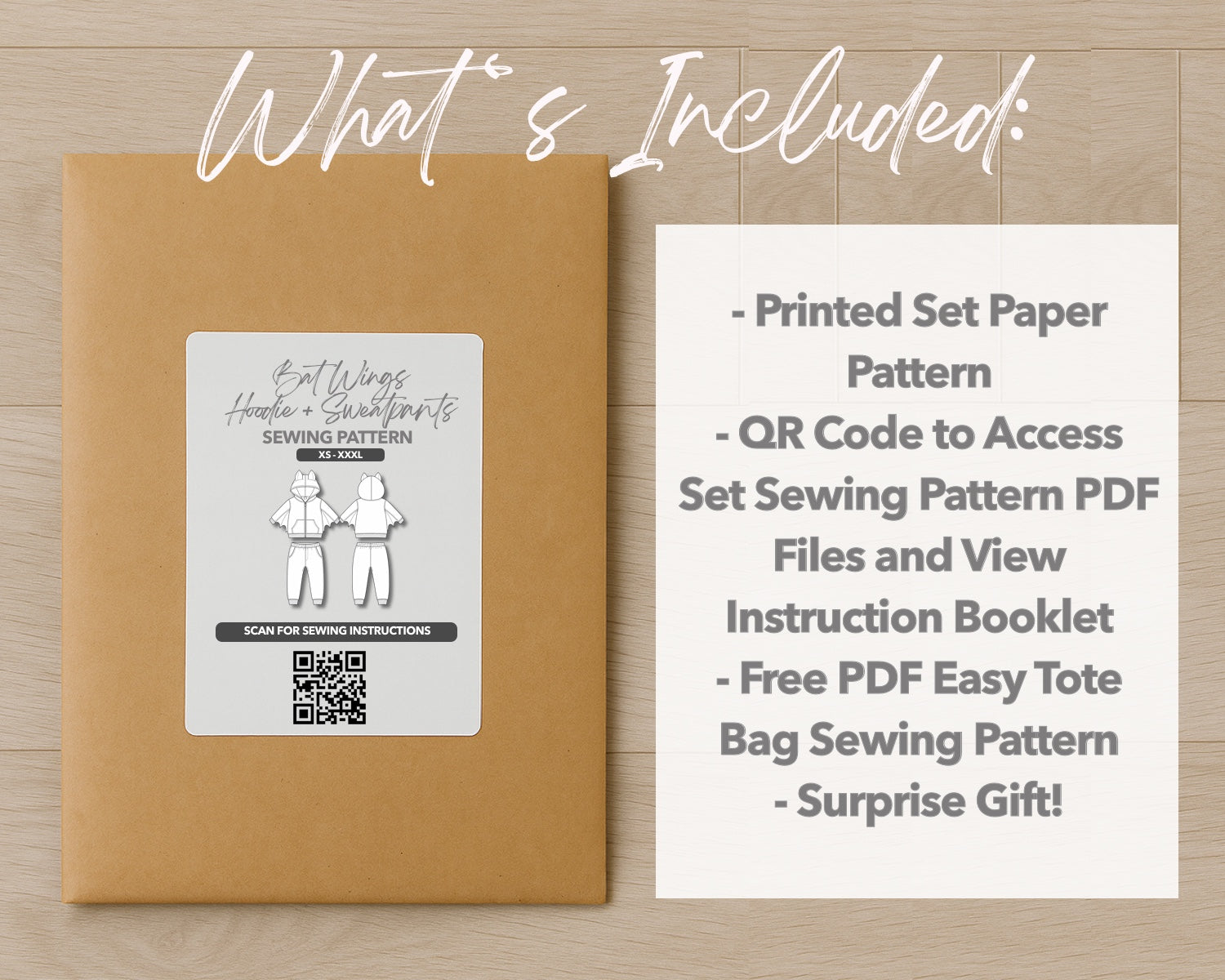 What is included with the printed Bat Wings Hoodie and Sweatpants Set paper sewing pattern