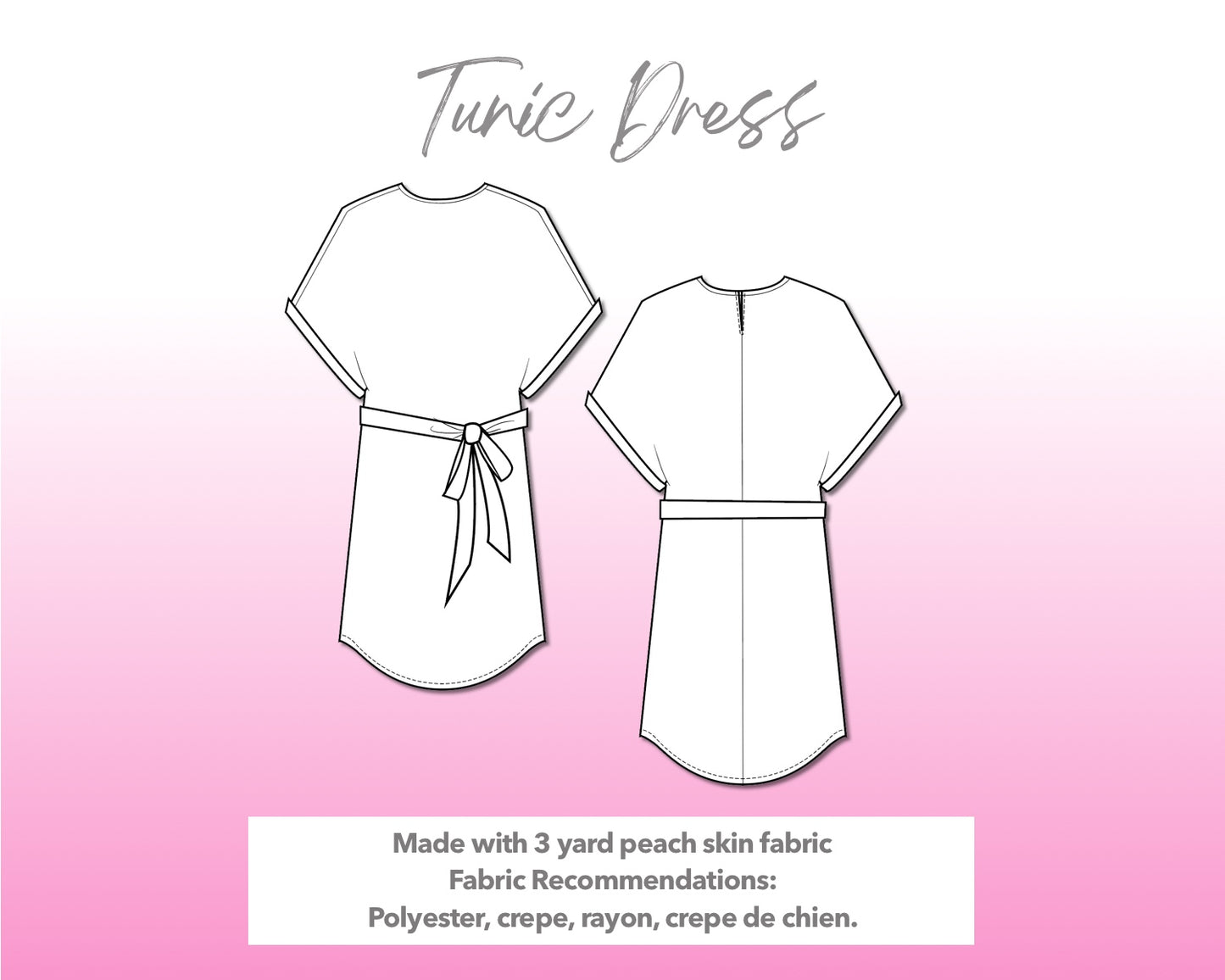 Illustration and detailed description for Belted Tunic Mini Dress sewing pattern.