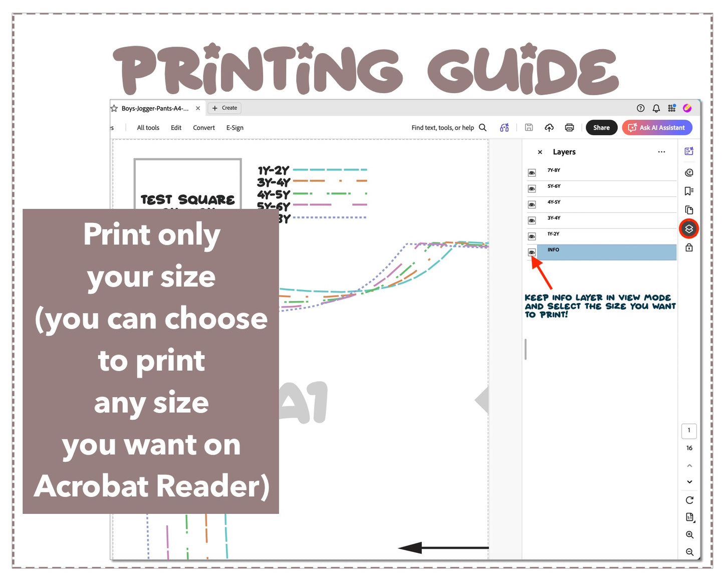 Boys Jogger Pants sewing pattern printing guide.