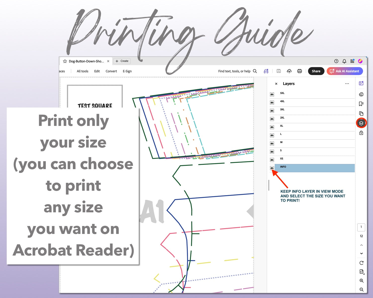 Dog Button Down Short Sleeve Shirt sewing pattern printing guide.