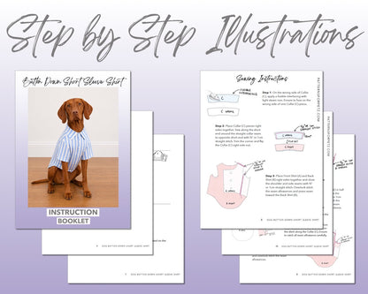 Dog Button Down Short Sleeve Shirt sewing pattern instruction booklet showing step by step illustrations to make the garment.