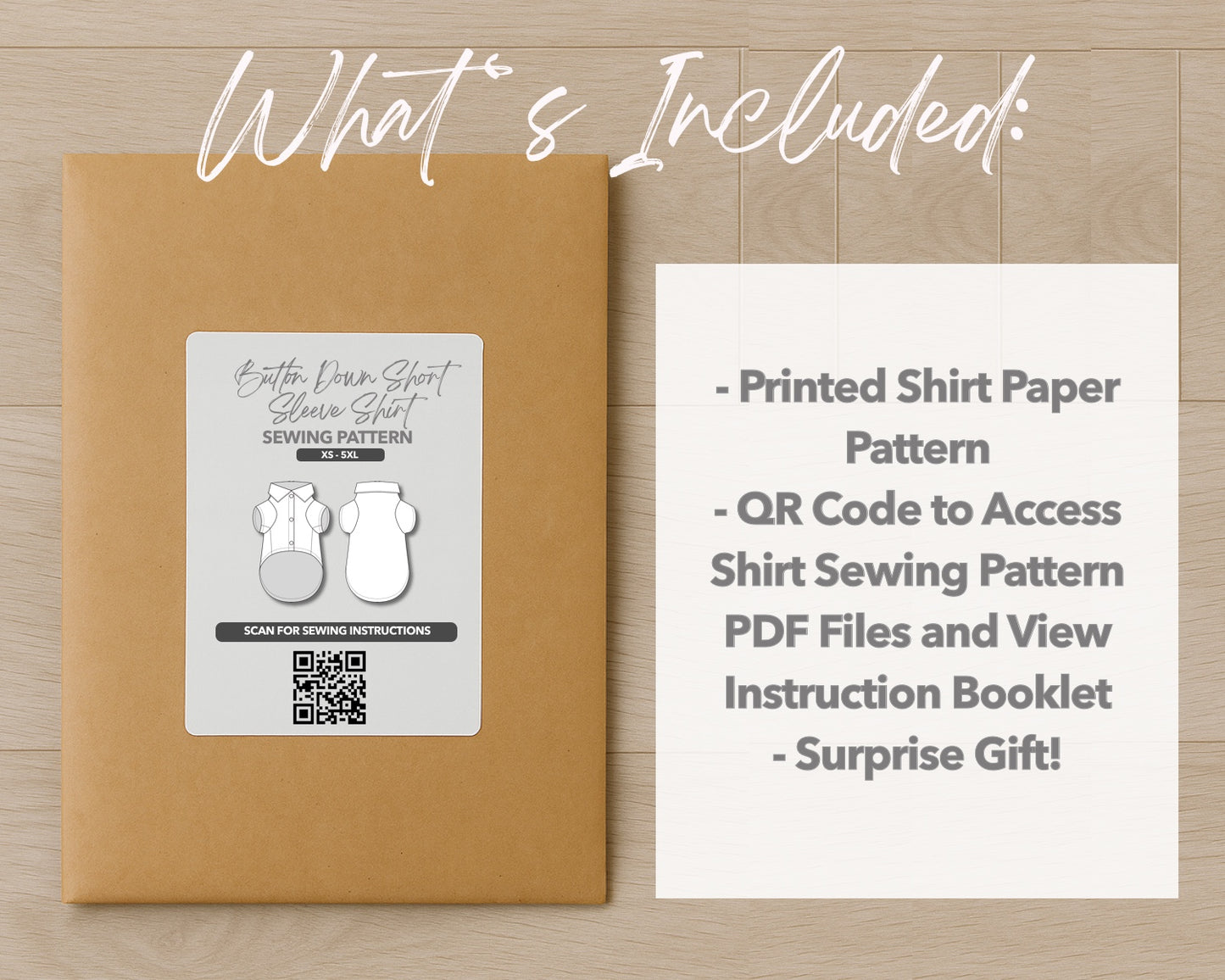 What is included with the printed Dog Button Down Short Sleeve Shirt paper sewing pattern