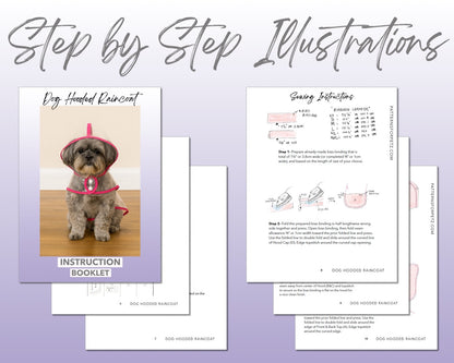 Dog Hooded Raincoat sewing pattern instruction booklet showing step by step illustrations to make the garment.