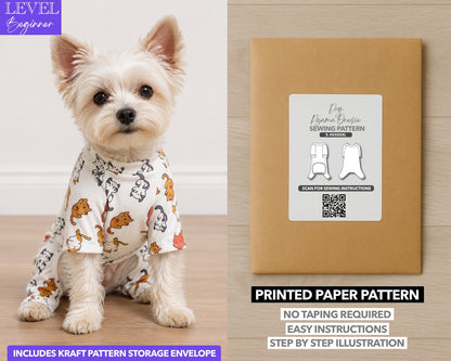 Dog Pajama Onesie printed sewing pattern with easy instructions and step by step illustrations.