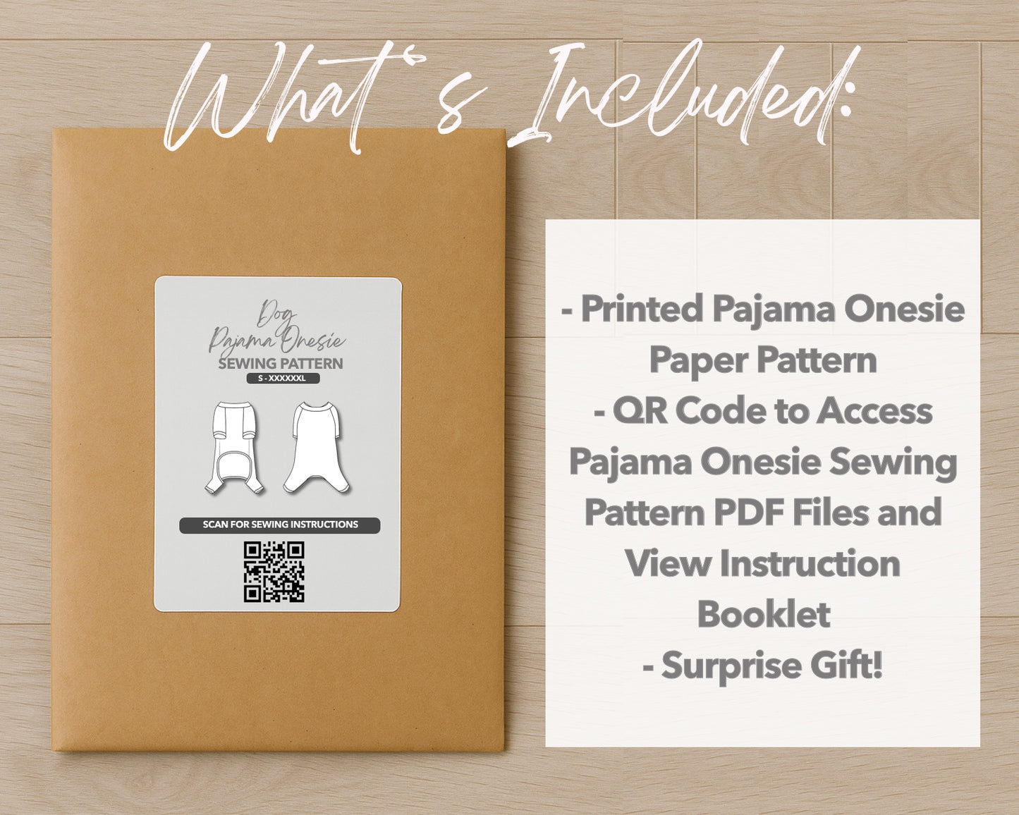 What is included with the printed Dog Pajama Onesie paper sewing pattern