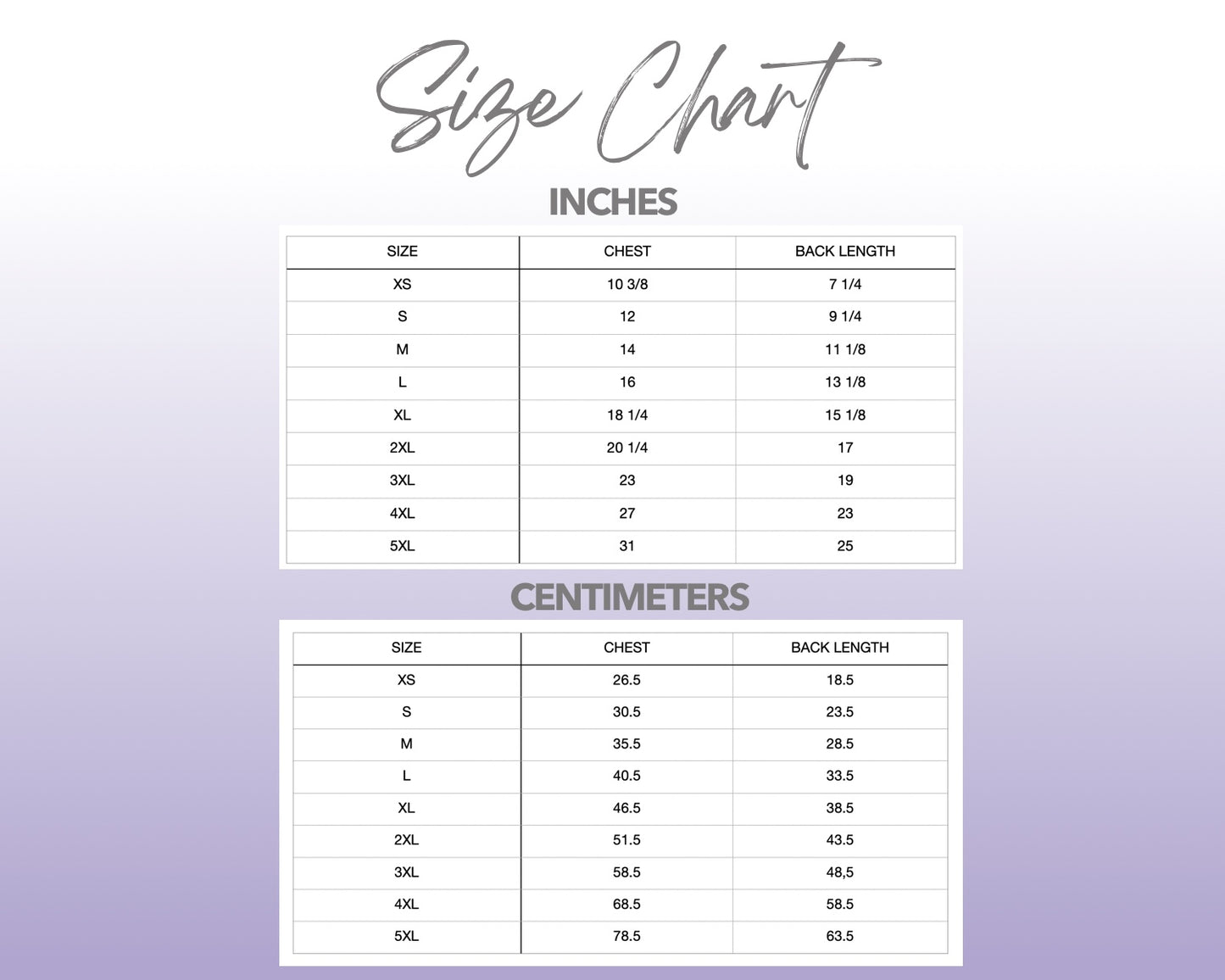 Patterns For Petz dog Pajama Shirt size chart.