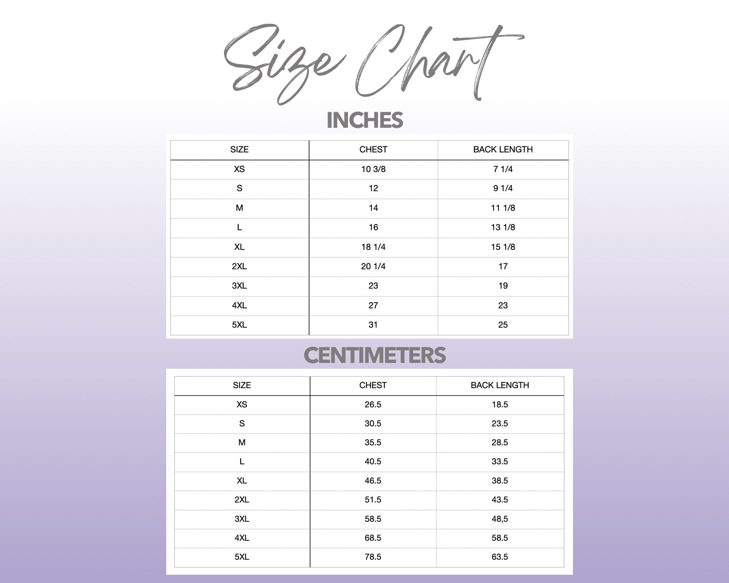 Patterns For Petz dog Pajama Shirt size chart.