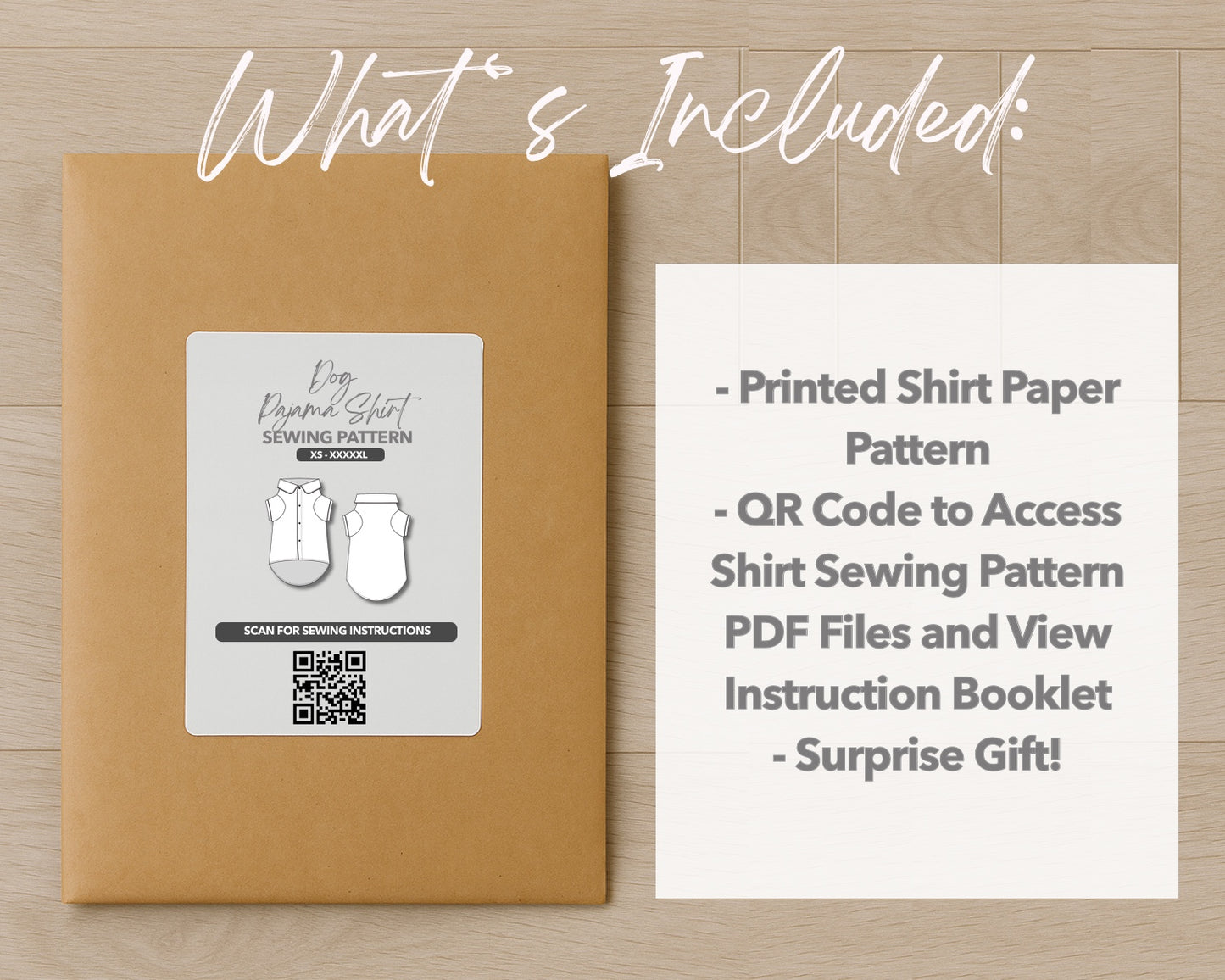 What is included with the printed Dog Pajama Shirt paper sewing pattern